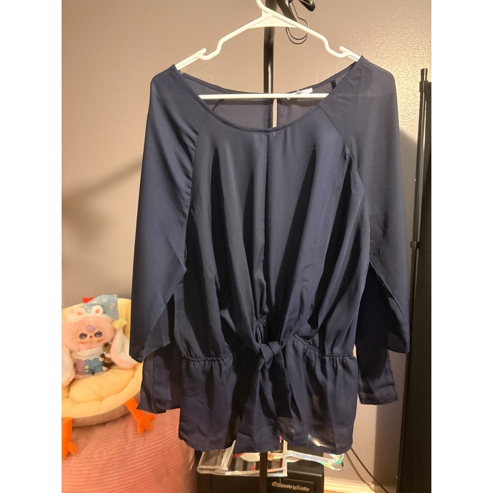 Blashe Navy Blue Blouse, Long Sleeve, Knot in Front - Gorgeous! Sz 1XL